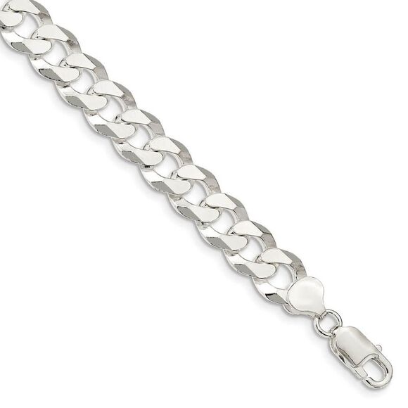 Men's 10.5mm Sterling Silver Solid Beveled Curb Chain Bracelet 9 Inch